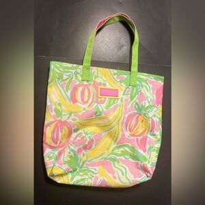Lilly Pulitzer Estee Lauder Tropical Print Tote Bag Banana Floral Pink Green